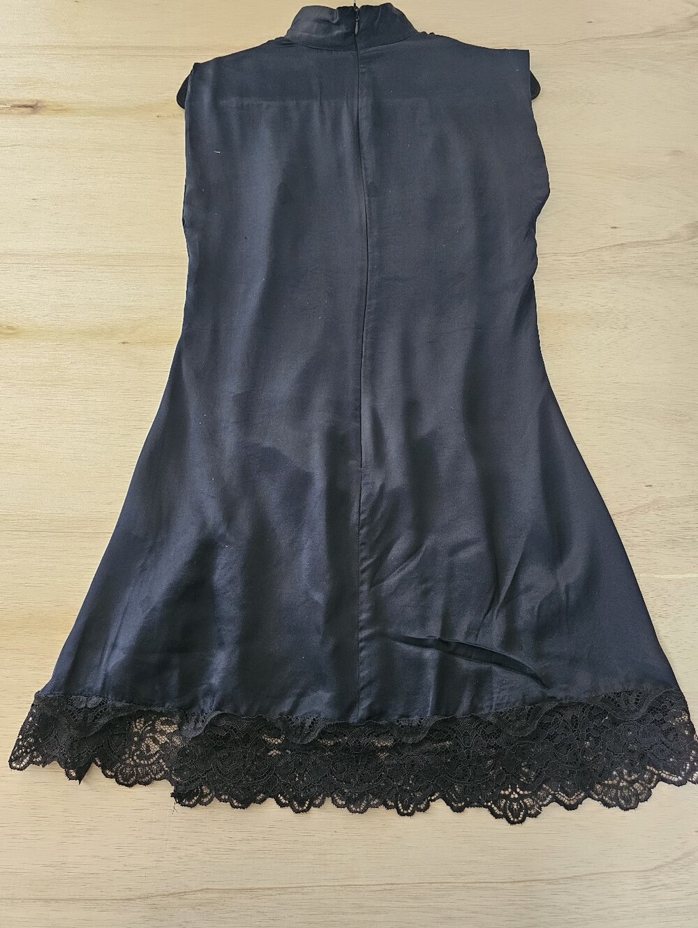 Zara Navy Blue Satin Viscose Lace Mini Dress Mock Neck Size S NWT - Picture 11 of 14